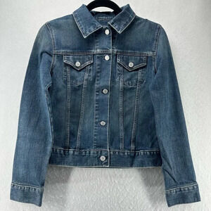 GAP Jacket Womens Size S Stretch Trucker Button Front Long Sleeve Denim Blue